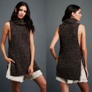 Free People Valentina Sleeveless Turtleneck Tunic Sweater Brown. size Medium